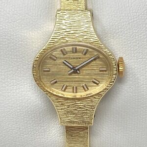 Vintage Timex Watch Women 22mm Gold Tone Oval Cuff Manual Wind Up SMALL 5.75"